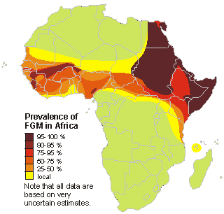 Obřízka ženy v Africe - předpokládané rozšíření